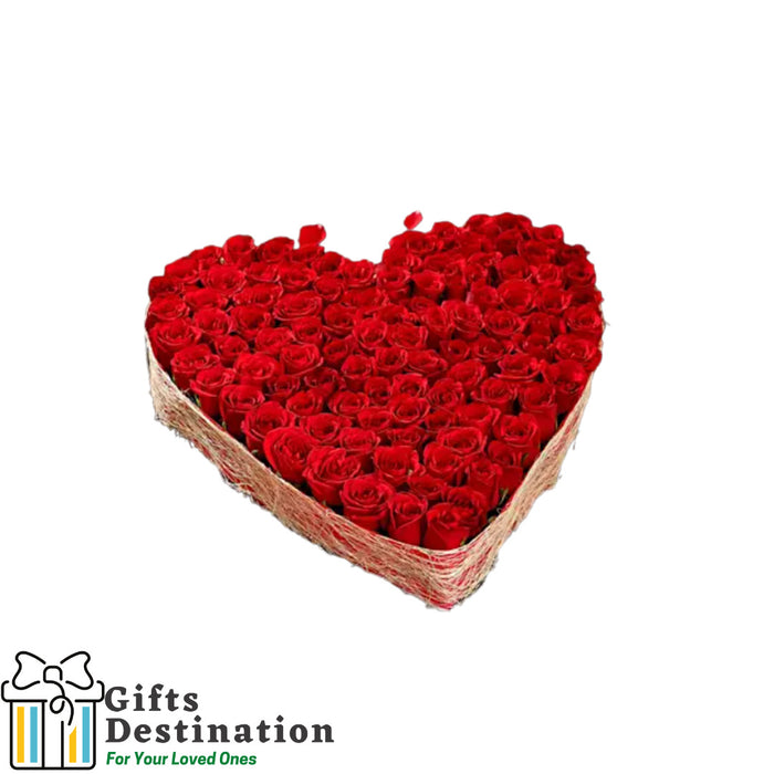 100 Heart Shaped Red Roses Arrangement