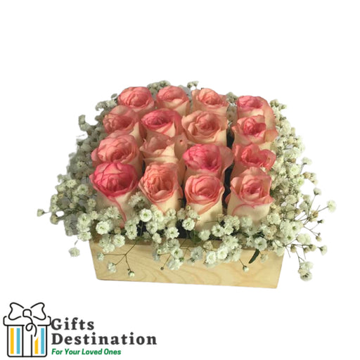 Pink Roses in a Wooden Basket