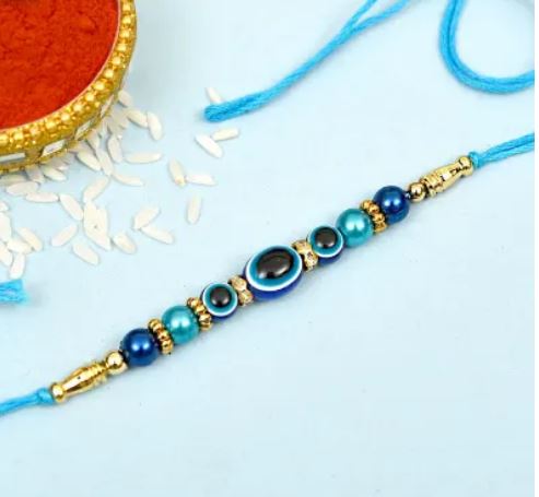 Evil Eye Rakhi with Blue Beads