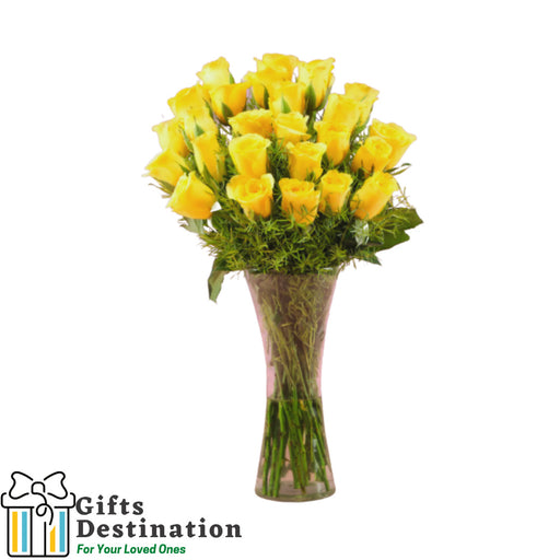 Exquisite 24 Yellow Roses Vase