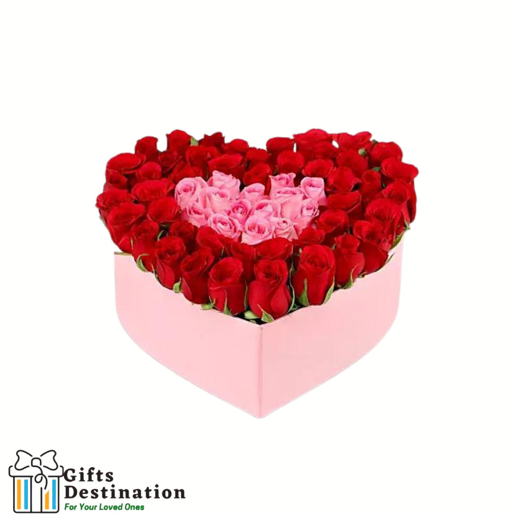 Pink & Red Roses Heart Box