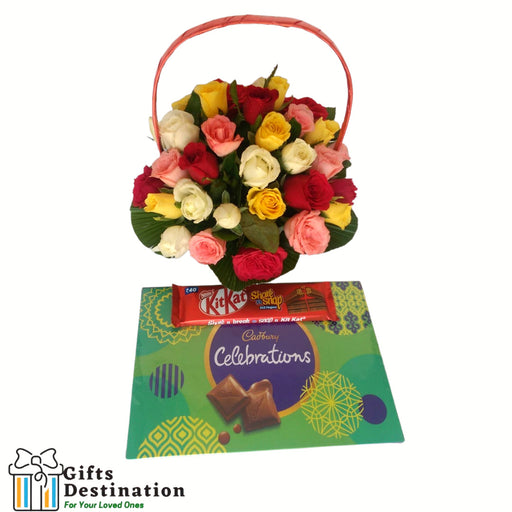 Mixed Colour Roses with Chocolates
