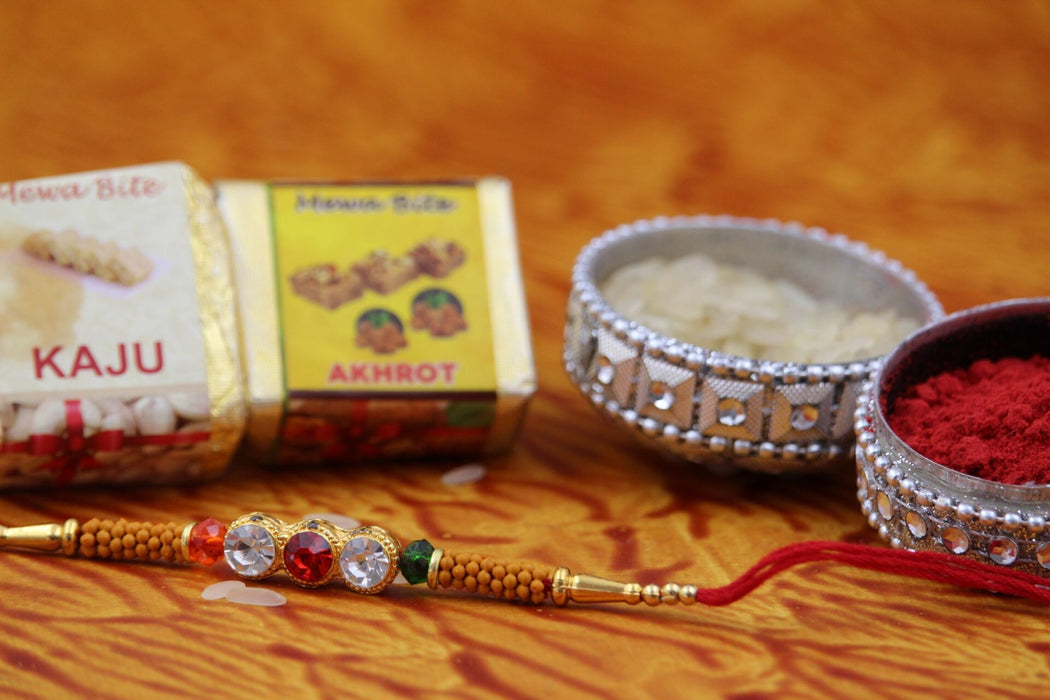 3 Beads Rakhi With Mewa Bite