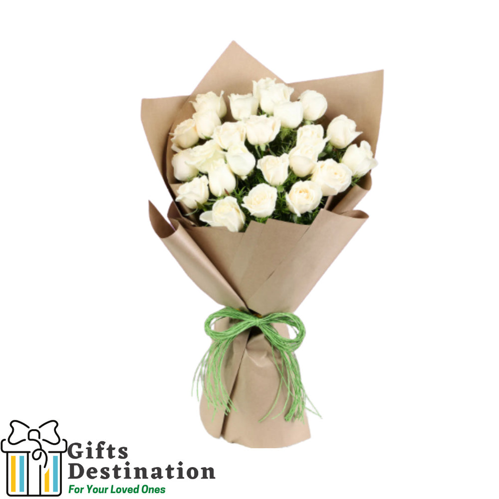Majestic 24 White Roses In Brown Paper