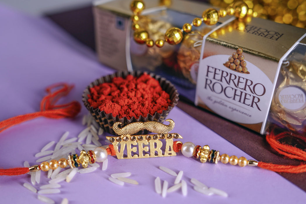 Designer Rakhi - Veera Rakhi With Ferrero Rocher 4 pieces