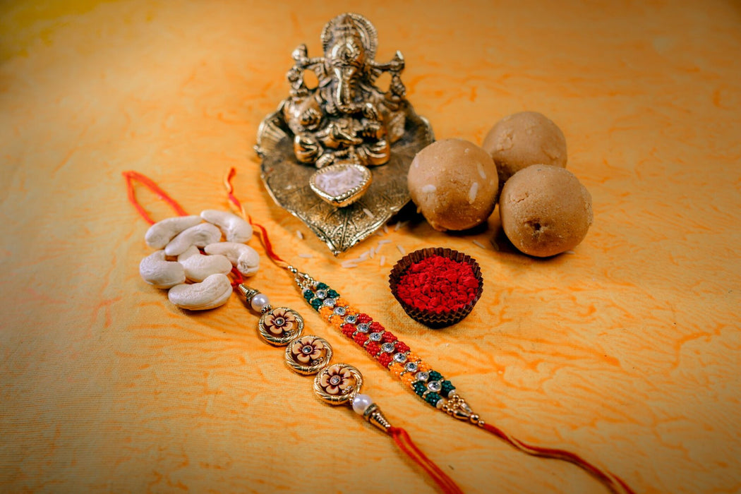 Kaju and Besan Laddoo with Attractive Beads Rakhi Set