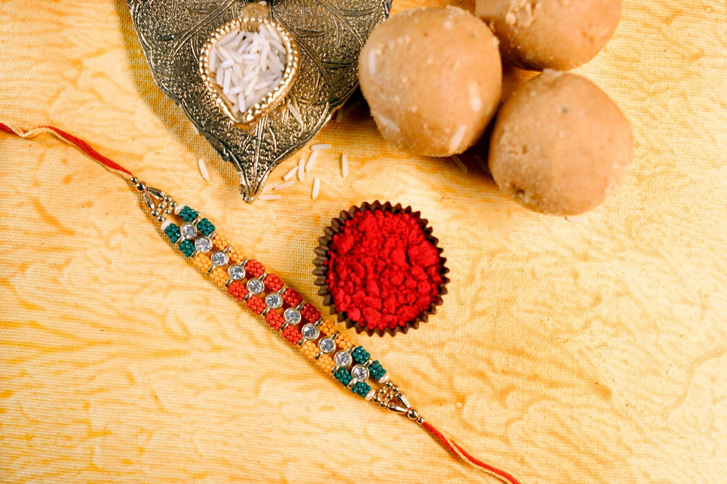 Besan Laddoo with Unique Set of Beads Rakhi