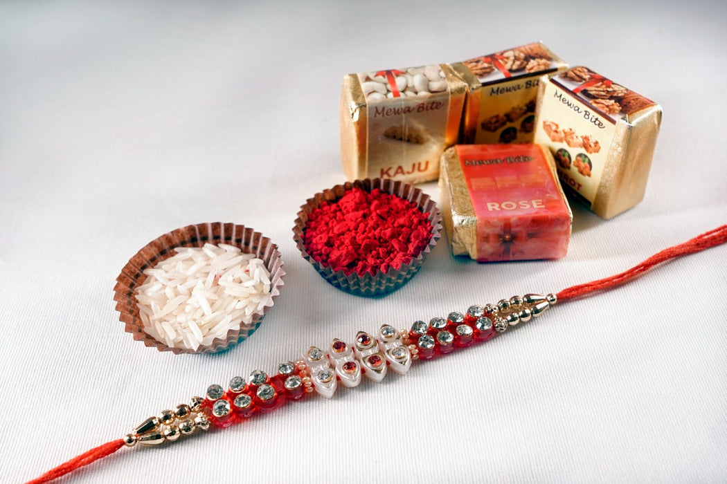Mewa Bite with Exquisite Pearl and Beads Rakhi