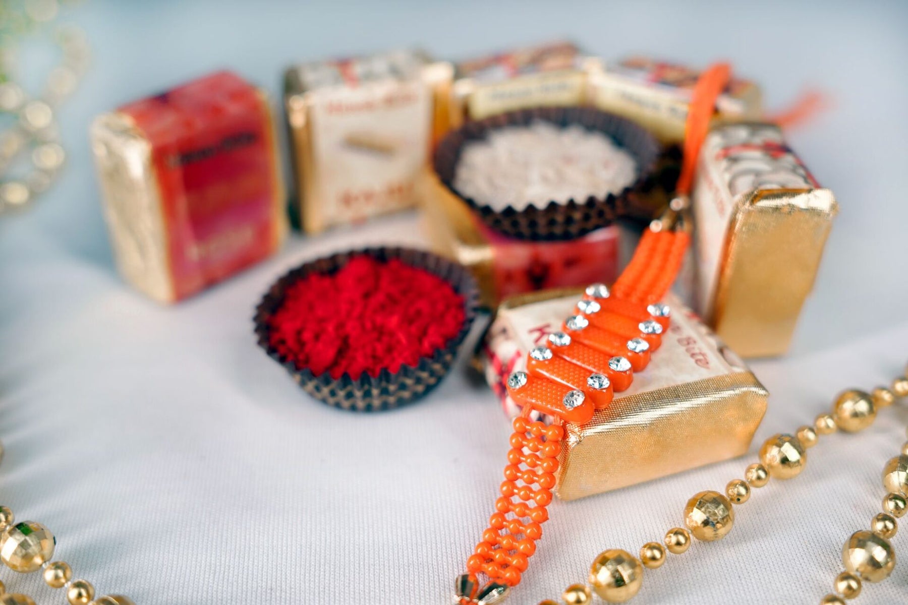 Mewa Bites with Unique coloured Beads Rakhi