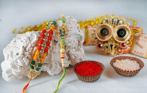 Designer rakhi set with Meva Bite and Thali