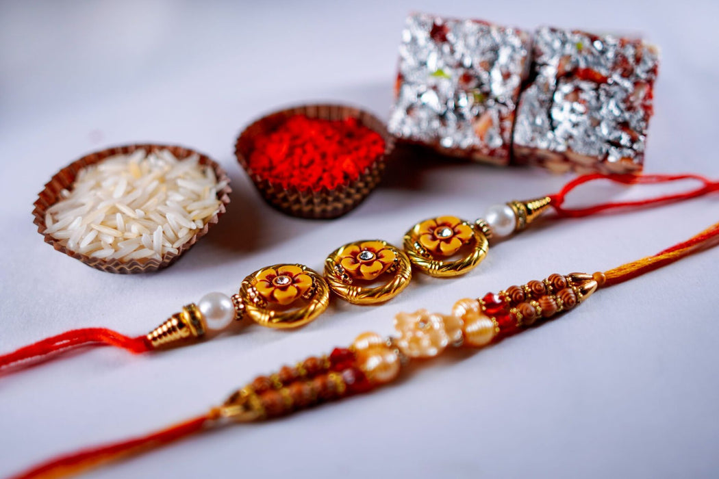 Fig Burfi  with Elegant Beads Rakhi Set.