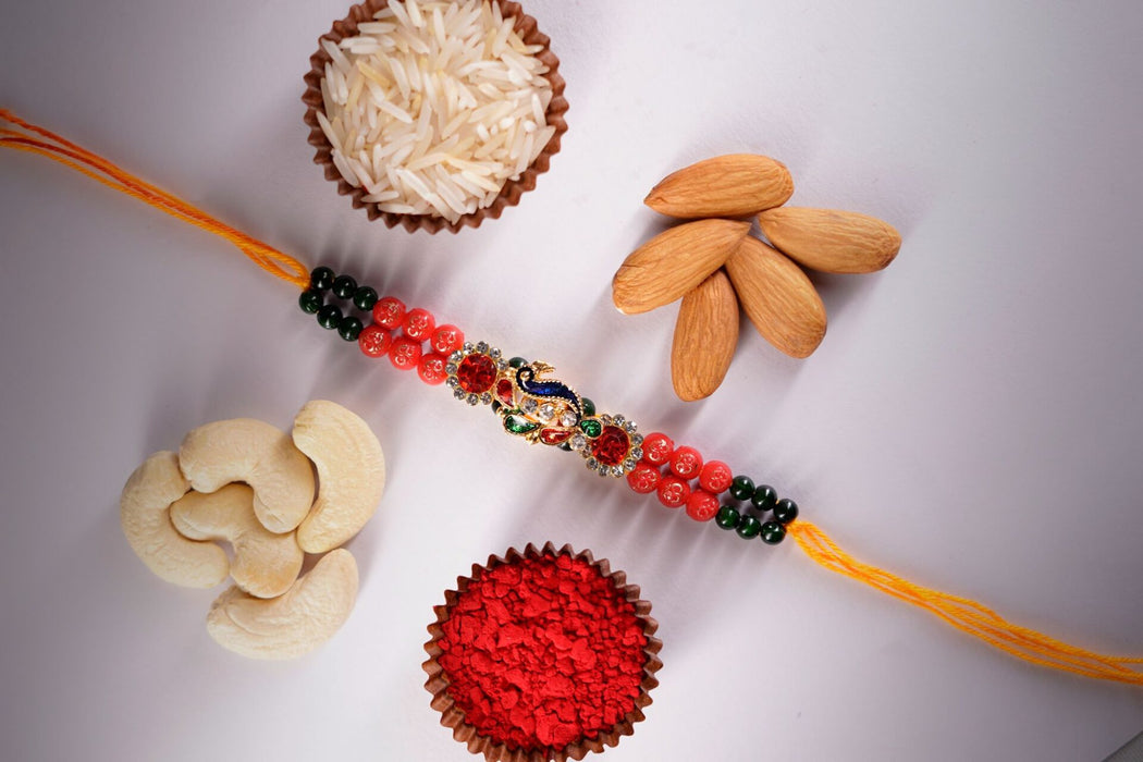 Cashewnuts and Almond With Peacock Rakhi Set