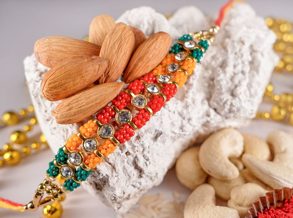 Simplistic Rakhi with Salted Cashewnuts and Almonds.