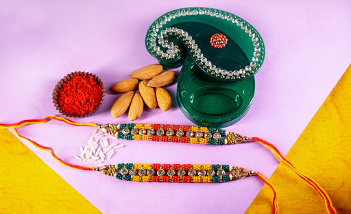 Stone and Beads Rakhi with Almonds & Thali