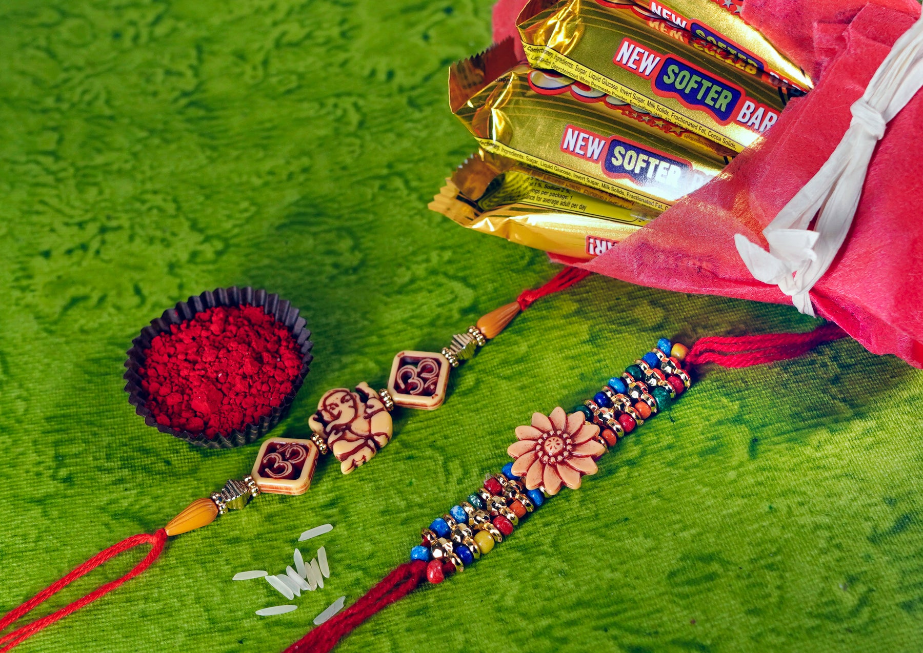 Beads Rakhi - Ganesha Rakhi & Beads Rakhi Floral With 5 Star chocolate gift wrapped