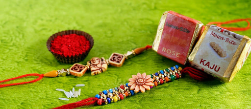 Beads Rakhi - Ganesha Rakhi & Beads Rakhi Floral With Mewa Bite