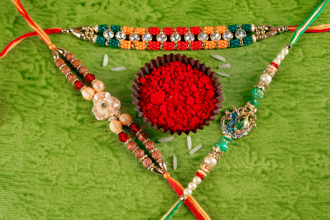 Beads Rakhi- Flower Rakhi & Beads Rakhi -Diamonte Rakhi & Stone Rakhi - Bird Rakhi