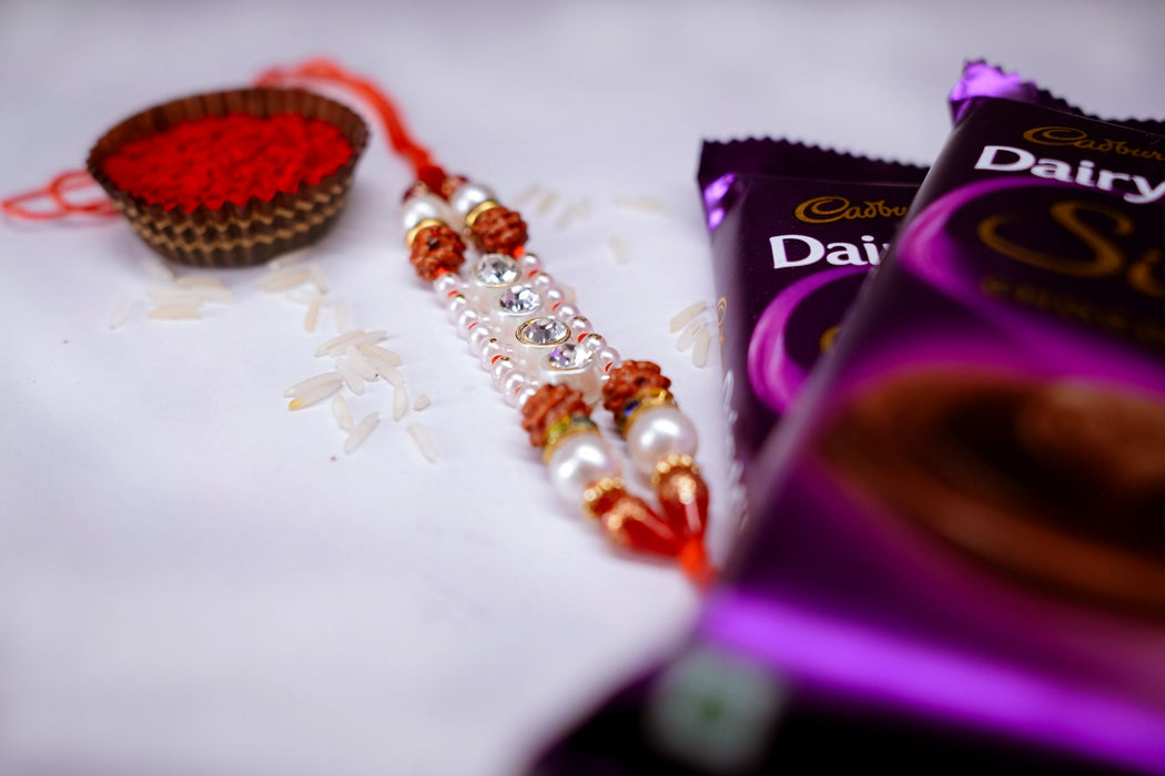 Beads Rakhi - Diamonte Rakhi With 2 Dairy Milk Silk