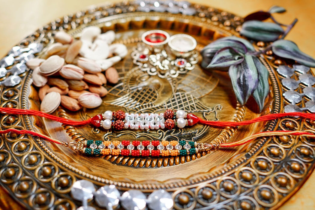 Beads and Rudraksh Rakhi With Mix Dry Fruit and Thali