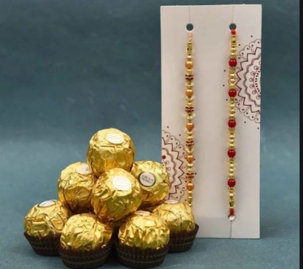 Set of 2 Beaded Rakhi with Ferrero Rocher Chocolates (16 pcs)