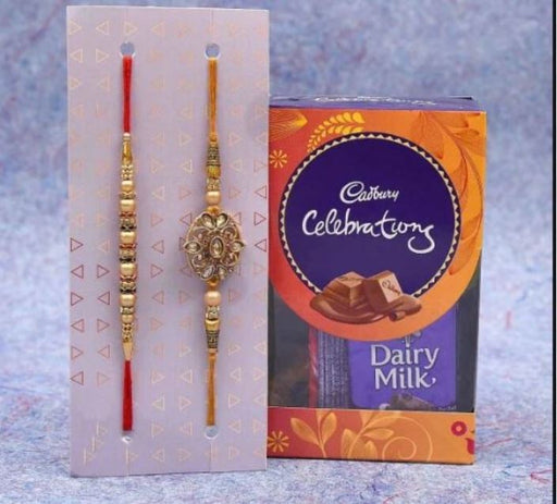 Set of 2 Kundan Rakhi with Cadbury Celebration